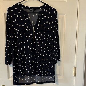 Ellen Tracy Navy Polka Dot Blouse